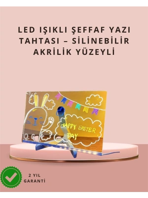LED Işıklı Şeffaf Yazı Tahtası – Neon Etkili Akrilik Pano, Silinebilir, 7 Renkli Kalemli, 30x20 cm