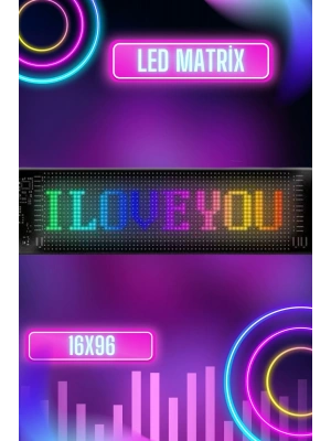 Led Matrix Bluetooth Bağlantılı Araç Camına Uygun Pixsel Görünümlü 16X96