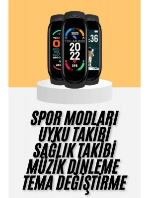 M6 Akıllı Bileklik Siyah Adımsayar Spor Takibi Android ve İOS Uyumlu