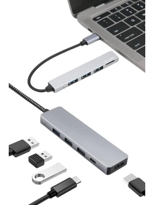 Macbook Pro/air Uyumlu USB Type-C 8 In 1 Hub Dönüştürücü Çevirici Çoklayıcı USB Hdmı Micro Sd 8 Girişli