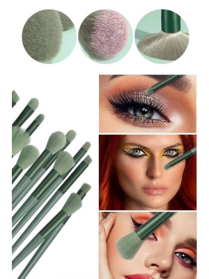 Makyaj Fırça Seti Yeşil 13 Parça Fondöten Fırçası Allık Fırçası Far Fırçası