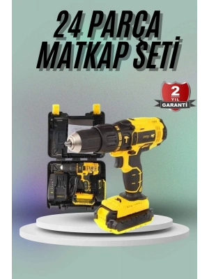 Matkap Seti 24 Parça Çift Bataryalı Darbeli Led Işıklı Vidalama