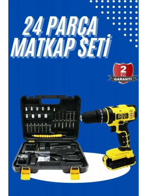 Metal Şanzıman Çift Akülü Bakır Sargı 24 Parça Led Aydınlatmalı Matkap Seti