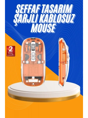 Mouse Fare Kablosuz Mouse Fare Şarjlı Bluetooth Sessiz 5 Tuşlu Şeffaf