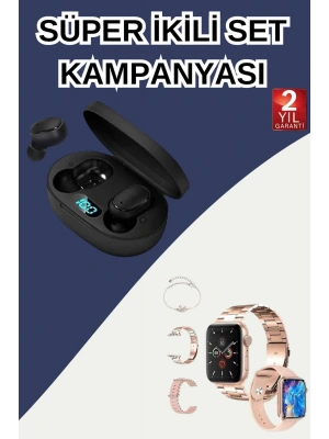 Nabız Ölçer Hediye Bileklikli Akıllı Saat ve Dijital Göstergeli Bluetooth Kulaklık Çoklu Şarj Girişi