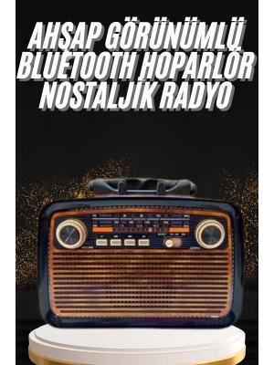 Nostaljik Görünümlü Ahşap Radyo TF SD USB Girişli Led Fener Işıklı