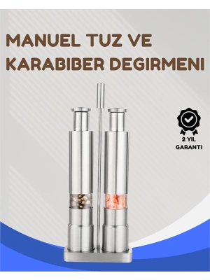 Paslanmaz Çelik Tuz ve Kararbiber Öğütücü - Şeffaf Akrilik Hazne