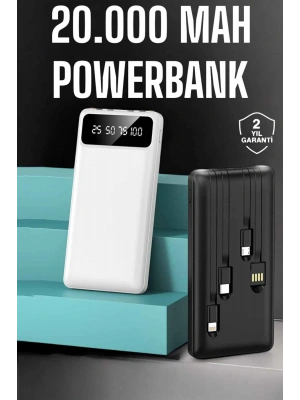 Powerbank 20.000 Mah Dijital Göstergeli LCD Ekran Uzun Pil Ömrü