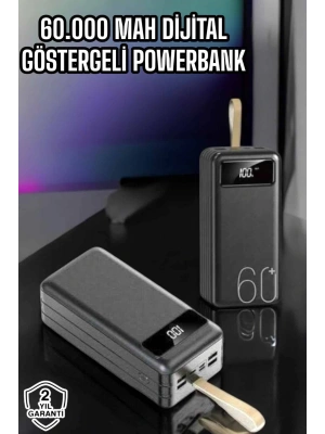 Powerbank 60.000 Mah Hızlı Şarj 4 Çıkışlı Uzun Şarj Süreli Dijital Göstergeli