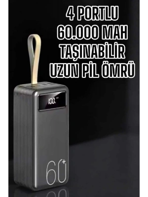 Powerbank 60.000 Mah Hızlı Şarj 4 Çıkışlı Uzun Şarj Süreli Dijital Göstergeli
