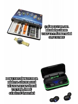 Powerbank Bluetooth Kulaklık Ve Akıllı Saat 7 Kordonlu Metal Kordon Plastik Kordon