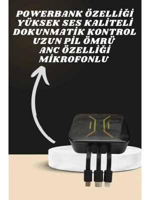 Powerbank Kulaklık ve 7 Kordonlu Akıllı Saat Çoklu Şarj Girişi Bluetooth Bağlantılı