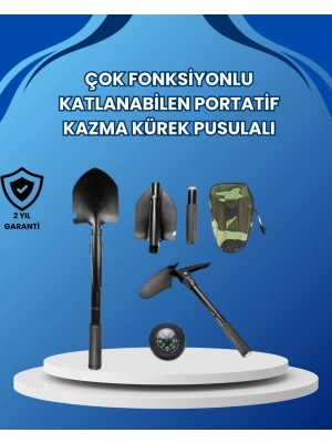 Profesyonel Dış Mekan Küreği – Testere, Kazma, Çekiç Özellikli, Katlanabilir Mekanizma