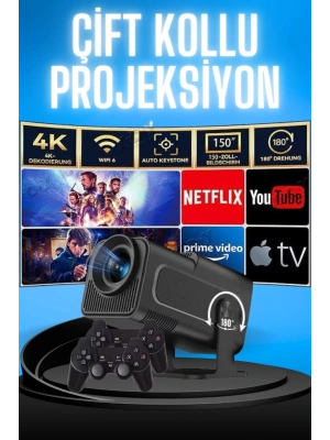 Projektör Siyah Android Taşınabilir Sinema Projeksiyon Wifi Destekli En Güncel Sürüm Akıllı