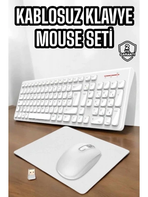 Q Klavye Beyaz Klavye Ve Mouse Seti Kablosuz USB Girişli