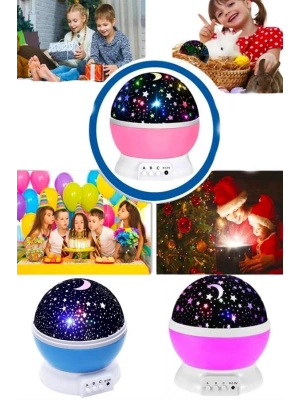 Renkli Yıldızlı Gökyüzü Projeksiyon Gece Lambası Pilli ve USB Kablolu