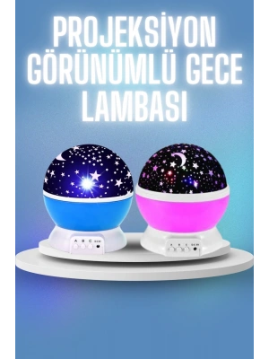 Renkli Yıldızlı Gökyüzü Projeksiyon Gece Lambası Pilli ve USB Kablolu