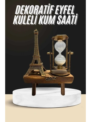 Retro Eyfel Kulesi Ve Kum Saati Dekoratif Ahşap Görünümlü Masa Biblosu