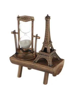 Retro Eyfel Kulesi Ve Kum Saati Dekoratif Ahşap Görünümlü Masa Biblosu