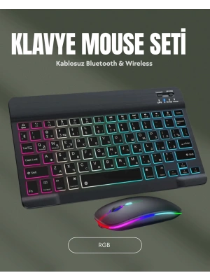 RGB Aydınlatmalı Şarjlı Kablosuz Klavye ve Mouse Seti – Modern ve Kompakt Tasarım