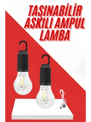 Şarjlı Aydınlatma Ampul Tasarımlı Ambians Işık Askılı Kamp Lambası