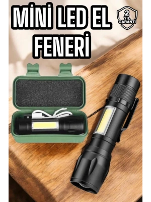 Şarjlı Metal Zoomlu El Feneri Işıldak Led Işık Taşınabilir El Lambası