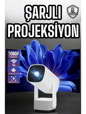 Şarjlı Projeksiyon Oyun Sinema Projektörü 4K HD Görüntü Kaliteli