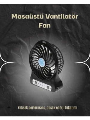 Şarjlı USB Fan – Masaüstü Mini Vantilatör, Taşınabilir, Işıklı, 3 Kademeli, Sessiz