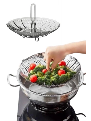 Sebze Haşlama Sepeti Paslanmaz Çelik Katlanabilir Buharda Pişirme