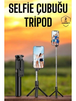 Selfie Çubuğu Tripod Kumandalı Telefon Tutucu Siyah