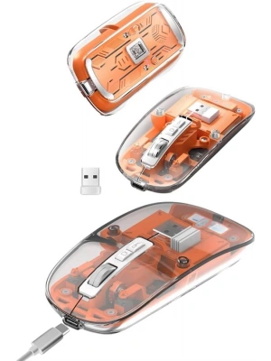 Sessiz Tıklama Çift Modlu Bluetooth Ve Alıcı Şeffaf Mouse Fare