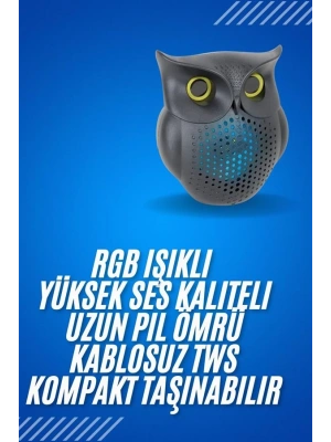 Siyah Bluetooth Hoporlör Baykuş Speaker Bluetooth 5.0 Bağlantılı