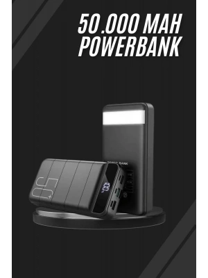 Taşınabilir Powerbank 50.000 mAh 4 Girişli Hızlı Şarj Led Göstergeli Fenerli Şarj