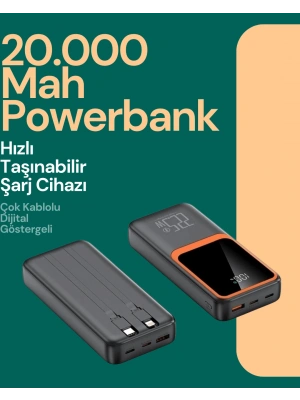 Taşınabilir Şarj Cihazı 20000 mAh | 22.5W Hızlı Şarj + Dijital Ekran + Kablo Dahil