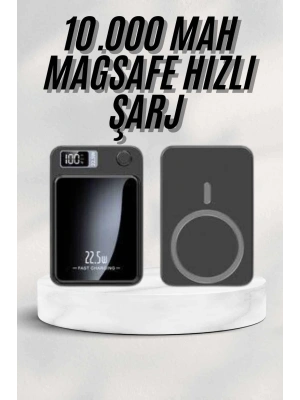 Taşınabilir Şarj Magsafe Powerbank 10.000 mAh Hızlı Şarj Led Göstergeli Kablosuz