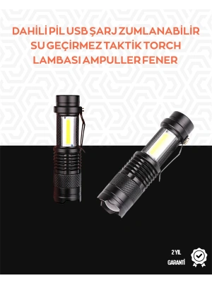 Taşınabilir Şarjlı LED Fener - 4 Modlu, 2000LM, Ayarlanabilir Odak