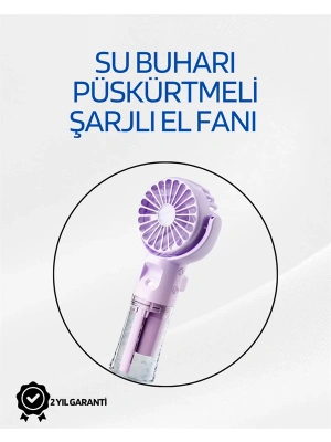 Taşınabilir Şarjlı Su Sisi Püskürtmeli Mini El Fanı – 4 Hız Ayarı, Tip-C Şarjlı, Sessiz Motor