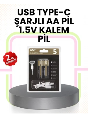 Tekrar Şarj Edilebilir AA USB Type-C Pil | 1000+ Döngü | 1.5V Sabit Voltaj