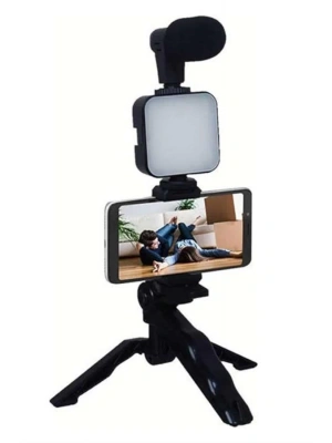 Telefon Tutucu Mikrofonlu Işıklı Youtuber Video Kayıt