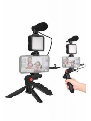 Telefon Tutucu Mini Mikrofonlu Tripod Vlog Çekim Video