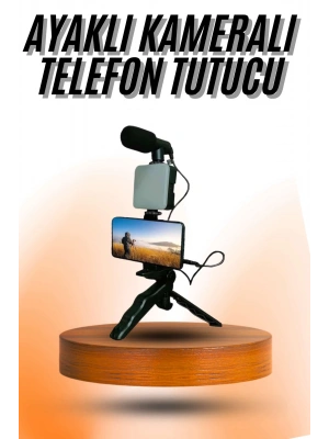 Telefon Tutucu Mini Mikrofonlu Tripod Vlog Çekim Video