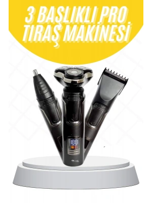 Tıraş Makinesi Profesyonel 3in1 Dijital Göstergeli 3 Başlıklı Erkek Bakım