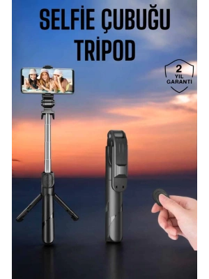 Tripod Kablosuz Bluetooth Bağlantılı Selfie Çubuğu 360 Derece Dönebilen