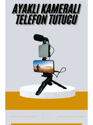Tripod Telefon Tutucu Kumandalı Mikrofon Led Işık Vlog Video Kayıt