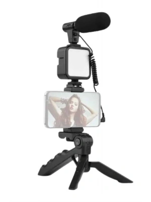 Tripod Telefon Tutucu Kumandalı Mikrofon Led Işık Vlog Video Kayıt