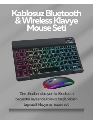 Tüm Cihazlarla Uyumlu RGB Işıklı Kablosuz Klavye ve Mouse Seti