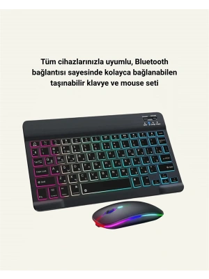 Tüm Cihazlarla Uyumlu RGB Işıklı Kablosuz Klavye ve Mouse Seti
