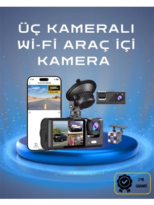 Üç Kameralı 1080p Full HD Araç İçi Kamera – G-Sensörlü ve Gece Görüşlü