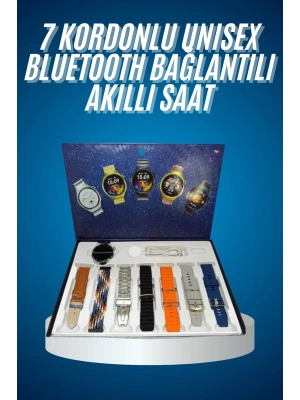 Unısex Yuvarlak Ekranlı 7 Kordonlu Akıllı Saat GPS Destekli Çoklu Kordon Seçeneği