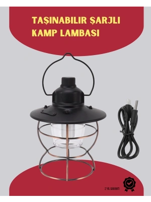 USB Şarjlı Retro LED Kamp Feneri – 4 Işık Modu, Su Geçirmez, Taşınabilir